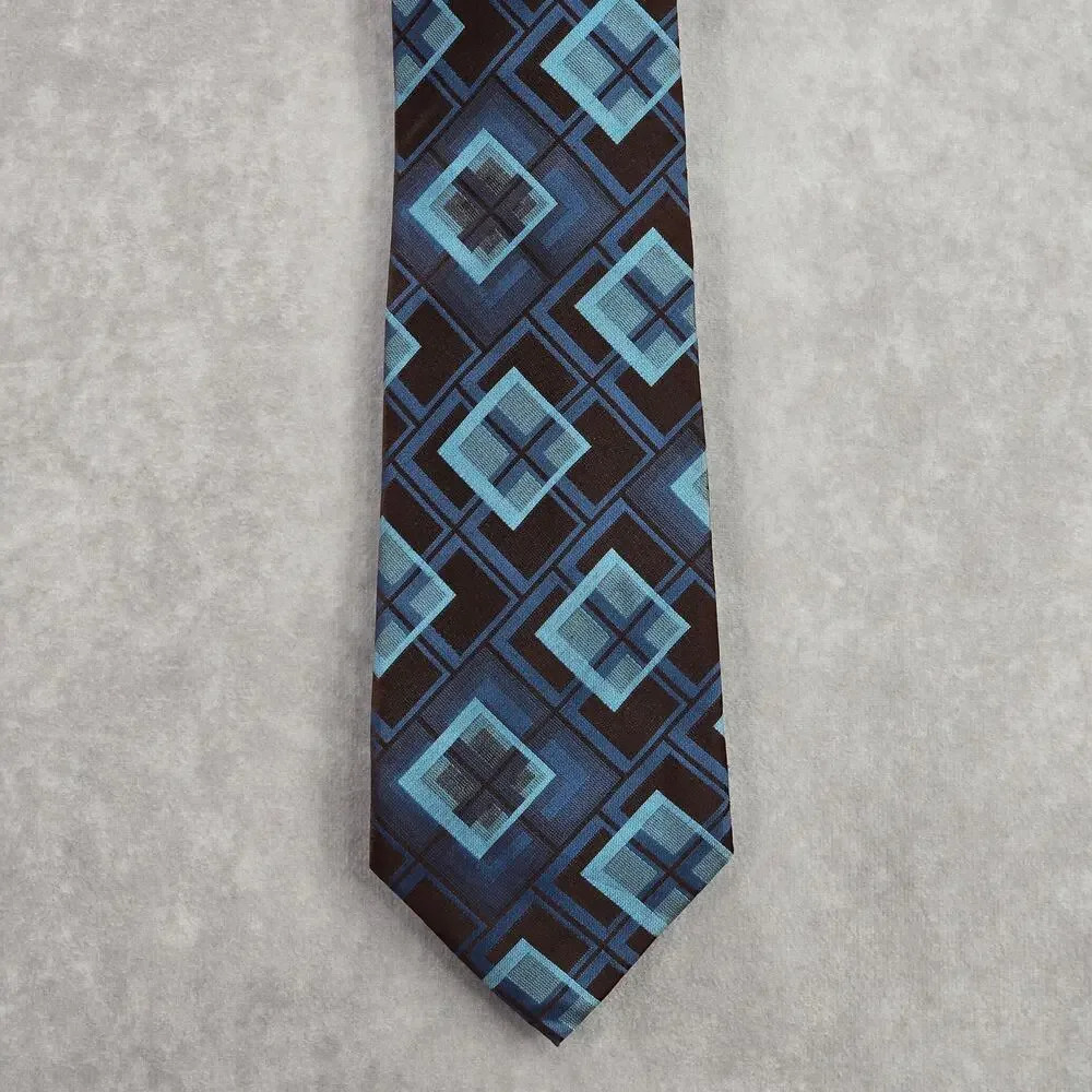 Covington Blue Brown Geometric Square Silk‎ Executive Neck Tie Men's